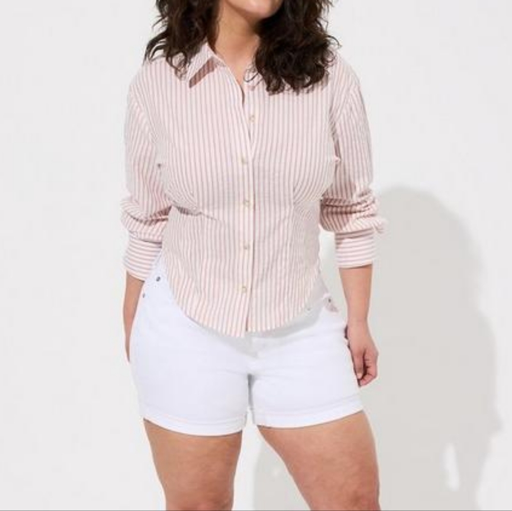 New torrid Shirt Button Up Crop Cotton‎ Striped Long Sleeve Dusty Rose size 4X